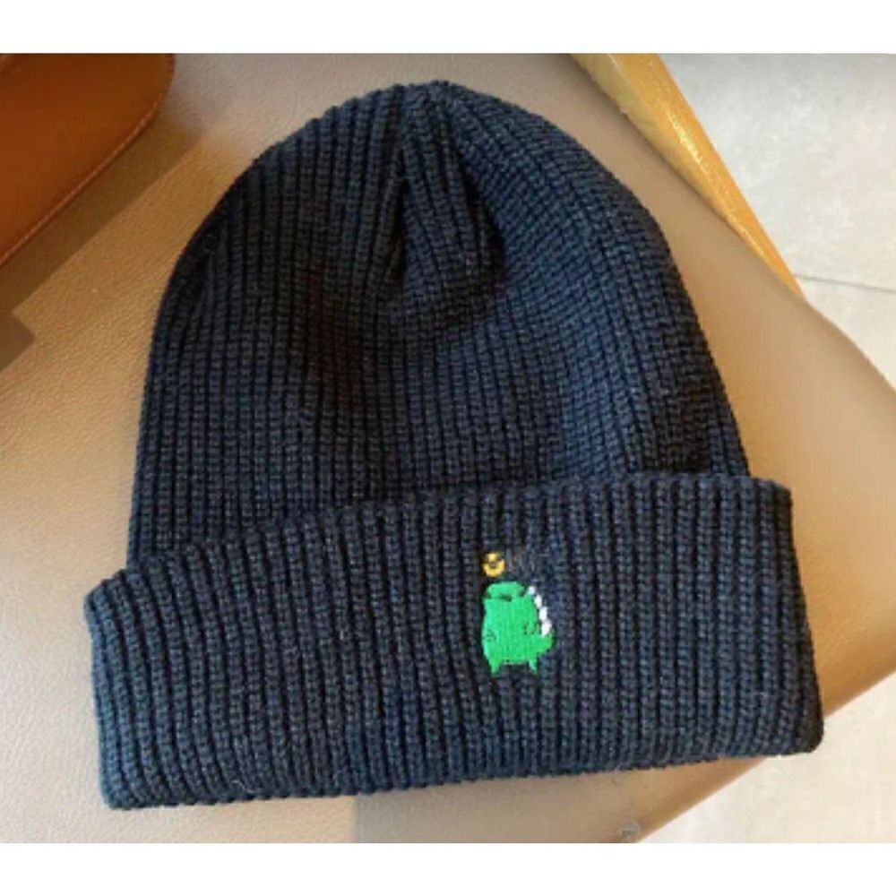 New! Black Green Dinosaur "Hi" Beanie Stocking Cap Hat
